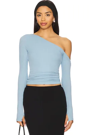 Michael Lauren Magdaleno Long Sleeve Asymmetrical Fitted Cold Shoulder Top in - Baby Blue. Size L (also in M, S, XL, XS).