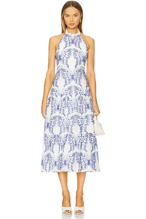 Milly Hayden Butterfly Eyelet Dress in - White,Blue. Size 0 (also in 2, 4, 6, 8).