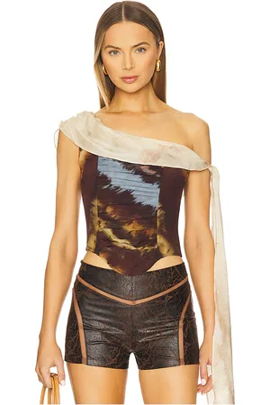 KIM SHUI Jake Silk Top in - Brown. Size L (also in M).
