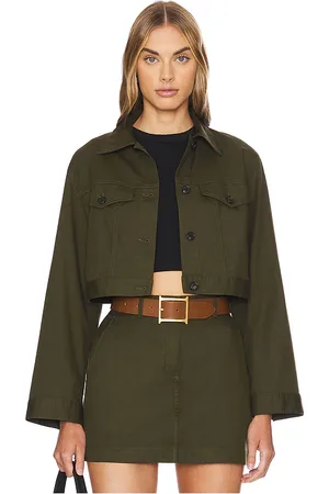 THEORY Crop Trucker Jacket in - Olive. Size L (also in XL).