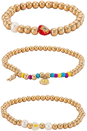 Ettika Charm Stretch Bracelet Set in - Metallic . Size all.