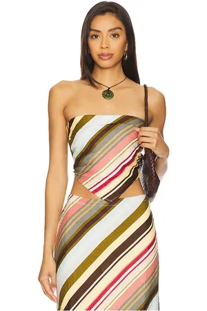 FAITHFULL THE BRAND Antibes Strapless Top in - Brown,Olive,Baby Blue. Size L (also in M, S, XL, XS).
