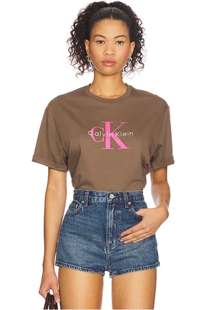 Calvin Klein Monologo Tee in - Brown. Size L (also in M, S, XL/1X).