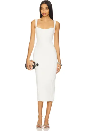 GOOD AMERICAN Scuba Crystal Sweetheart Midi Dress in - White. Size L (also in M, S, XL/1X, XS, XXL/2X, XXXL/3X, XXXXL/4X).