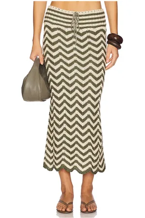 Agua Bendita Mira Ete Skirt in - Olive,Beige. Size L (also in M, S).