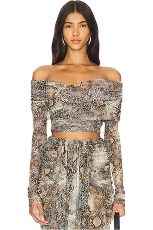 LAPOINTE Mesh Off Shoulder Wrap Top in - Brown. Size M (also in XS).