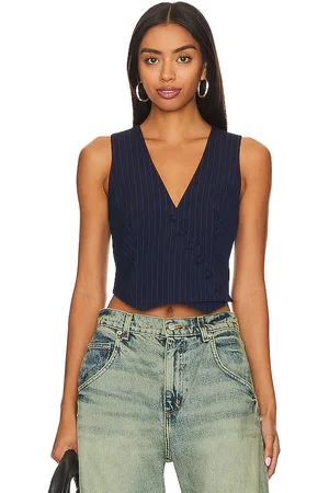 Bardot Asymmetric Pin Stripe Vest in - Navy. Size 10 (also in 12).