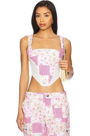 DANIELLE GUIZIO Mina Patchwork Corset in - Pink. Size L (also in M, S, XL, XS, XXS).