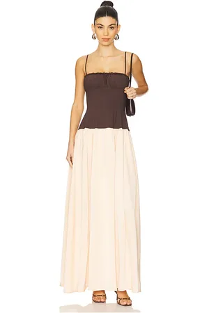 WeWoreWhat Ruffle Corset Maxi Dress in - Brown. Size 0 (also in 00, 2).