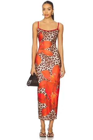 Runaway The Label Victoria Midi Dress in - Red,Brown. Size L (also in S, XL, XS).
