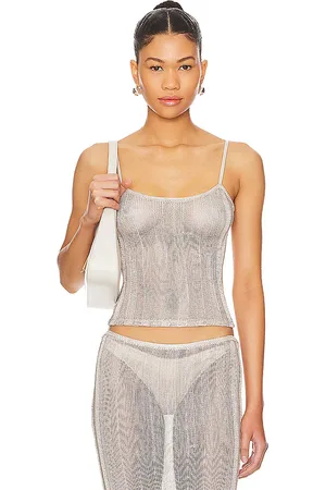 DANIELLE GUIZIO Slinky Rib Knit Tank in - Metallic . Size M (also in S, XS, XXS).