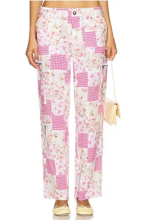 DANIELLE GUIZIO Adrian Patchwork Pant in - Pink. Size L (also in M, S, XL, XS, XXS).