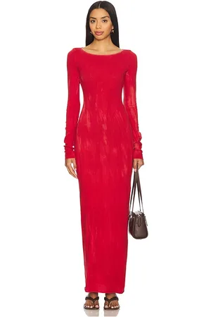 Cotton Citizen Marbella Long Sleeve Maxi Dress in - Red. Size L (also in M, S, XS).