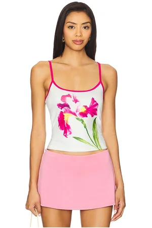 Runaway The Label Paradise Tank in - White,Fuchsia. Size L (also in M, S, XL, XS).