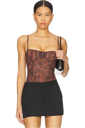 GOOD AMERICAN Mesh Bustier Bodysuit in - Brown. Size L (also in M, S, XL/1X, XS, XXL/2X, XXXL/3X, XXXXL/4X).