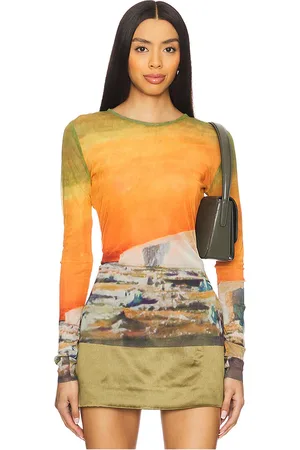 MONSE Printed Mesh Top in - Rust. Size S (also in XS).