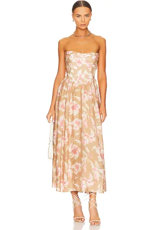 Bardot Lola Corset Midi Dress in - Tan. Size 10 (also in 8).