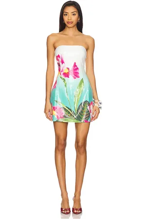 Runaway The Label Ibiza Mini Dress in - Teal,Ivory. Size L (also in M, S, XL, XS).
