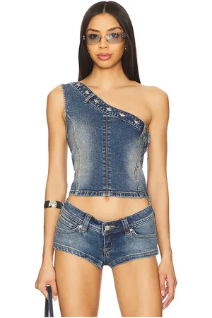 Boys Lie Party Half Denim Top in - . Size L (also in M, S, XL/1X, XS).