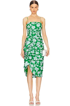 AMUR Olly Ruched Midi Dress in - Green. Size 10 (also in 6).