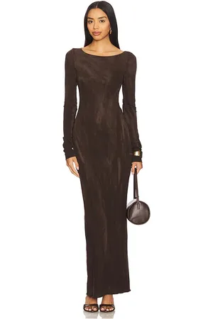 Cotton Citizen Marbella Long Sleeve Maxi Dress in - Brown. Size L (also in M, S, XS).