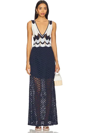 Agua Bendita Ginebra Tales Dress in - Navy. Size L (also in M, S).