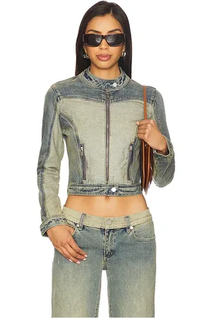 ABrand Roxie Denim Moto Jacket in - Blue. Size L (also in M, S, XL, XS).