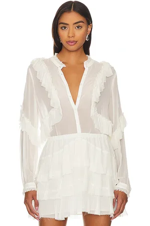 LOVESHACKFANCY Jelena Blouse in - White. Size S (also in XL).