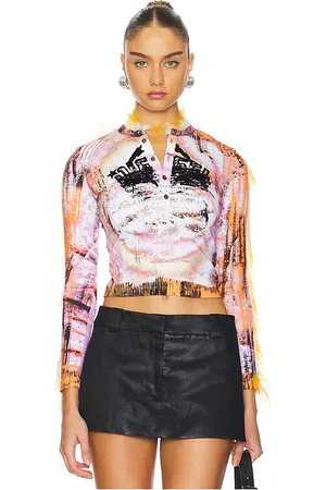 Diesel Printed Long Sleeve Button Top in - Orange. Size S (also in XS).