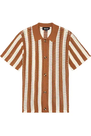 SER.O.YA Maximus Crochet Button Down Shirt in - Brown. Size L (also in M, S, XL/1X).