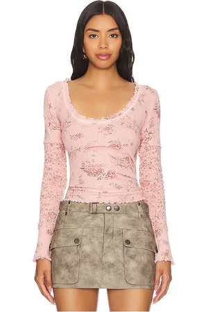 Free People X We The Free Clover Printed Thermal Top in - Pink. Size S (also in XS).