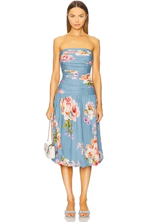 HEMANT AND NANDITA Ruched Midi Dress in - Blue. Size L (also in M, S, XL, XS, XXS).