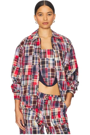 DANIELLE GUIZIO Kian Patchwork Bomber in - Blue,Red. Size L (also in M, S, XL, XS, XXS).