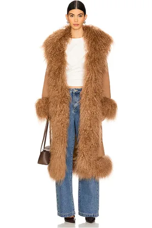 Susanna Chow Dorothy Suede Maxi Coat With Fur Trim in - Tan. Size M (also in S).