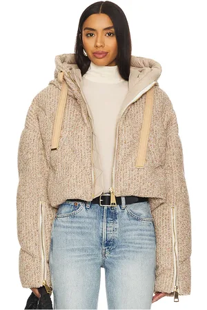 Khrisjoy Crop Puffer Jacket in - Beige. Size 0 (also in 00).