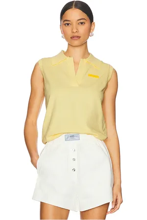 MONSE Knitted Polo Top in - Yellow. Size L (also in M, S, XS).