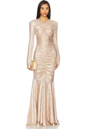 Norma Kamali Long Sleeve Fishtail Gown in - Metallic Neutral. Size L (also in M, S, XL).