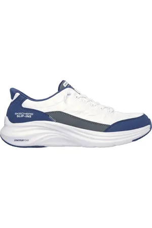 Skechers Slip-ins: Contour Foam - Cozy Fit Shoes em Branco/Navy Blue, Tamanho 39.5, Vegan, Lavável à máquina