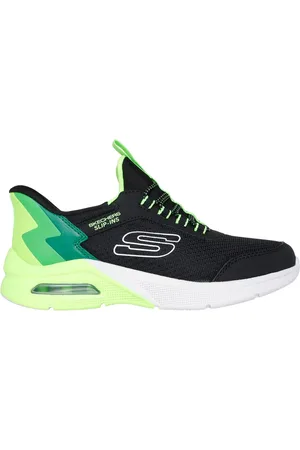 Skechers Homemino Slip-ins: Microspec Max - Brisk-Stripe Shoes em Preto/Lima, Tamanho 32