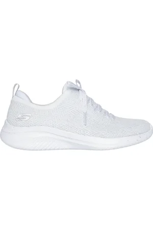 Skechers Ultra Flex 3.0 - Elegant Night Slip-On Shoes em Branco/Prateado, Tamanho 35, Vegan, Lavável à máquina