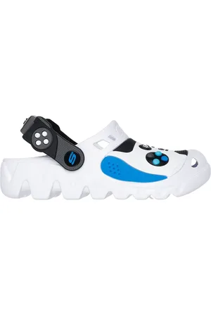Skechers Homemino Foamies: Zaggle - Hydro-Pointz mule em Branco/Preto/Azul, Tamanho 27.5