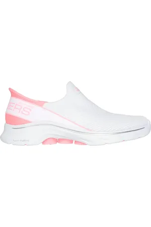 Skechers Slip-ins: GO WALK 7 - Mia Slip-On Shoes em Branco/Rosa, Tamanho 35, Vegan, Lavável à máquina