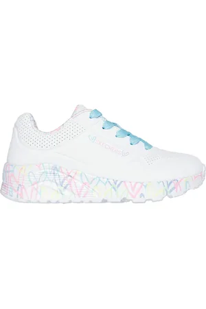 Skechers Homemina x JGoldcrown: Uno Lite - Lovely Luv Shoes em Branco/Rosa/Turquesa, Tamanho 27.5