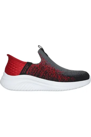 Skechers Homemino Slip-ins: Ultra Flex 3.0 - Brisk-Spec Shoes em Carvão/Vermelho, Tamanho 31, Lavável à máquina