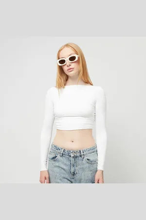 42 Decibel Backless Cropped Longsleeve mulheres Mangas compridas branco tamanho S Vestuário