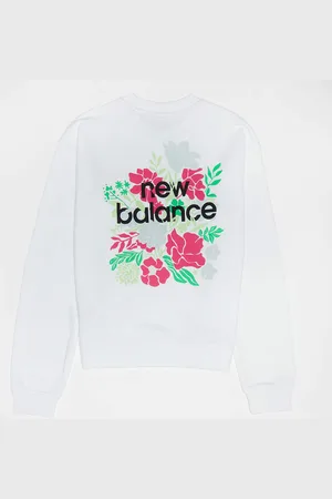 New Balance Stacked Floral Back Graphic French Terry Crew unissexo Casacos com capuz e sweatshirts branco tamanho 158 Vestuário