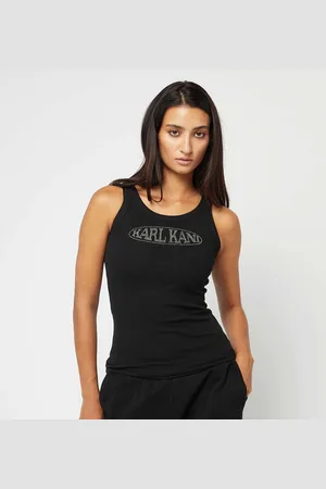 Karl Kani Woven Signature Rhinestone Rib Tank mulheres Tops preto tamanho L Vestuário