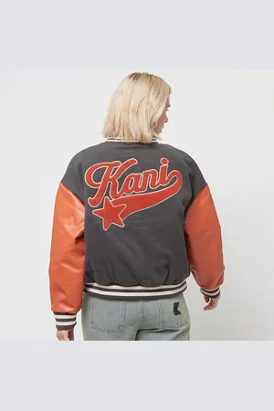 Karl Kani Retro Patch Star Logo Oversized College Jacket mulheres Casacos college cinzento tamanho L Vestuário