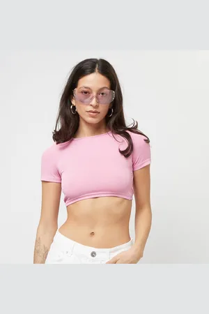 Sixth June Rib Shortsleeve Crop Top mulheres T-shirts e polos rosa tamanho L Vestuário