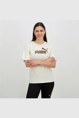 PUMA Animal Print Logo - Bege - T-shirt Mulher